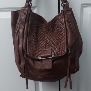 Brown Leather Woven Shoulder Bag